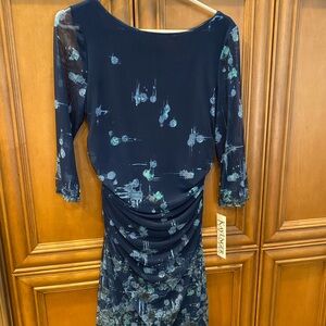Kay Unger Navy Blue Artistic Long Sleeve Dress